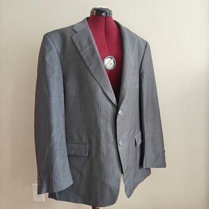 Perry Ellis Mens Suit Blazer Jacket Wool Blend Gray Pinstripe Single Breast 48R